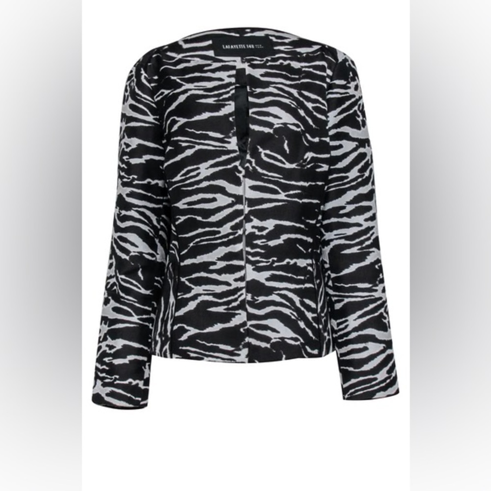 🎀 LAFAYETTE 148 NYC women’s zebra animal print long sleeve jacket 12 euc